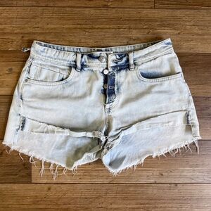 Zara Basic Denim Light Wash Distressed Button Fly Cutoff Shorts